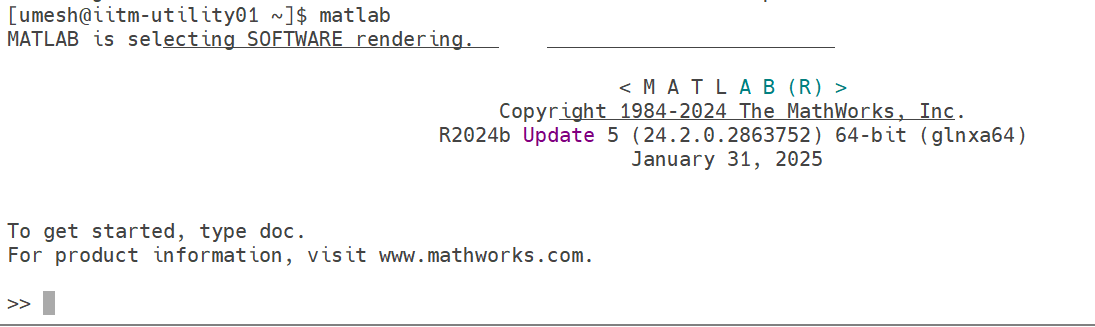 Screenshot of MATLAB environment